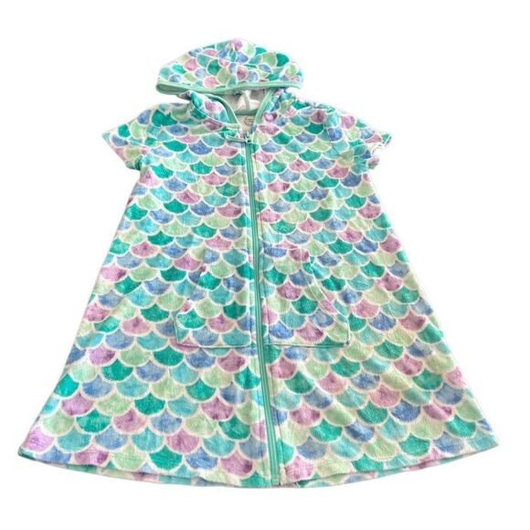 Wonder Nation Girls Terry Cloth Swimsuit Cover Up M (7-8) Mermaid Hooded Zip - Picture 1 of 6
